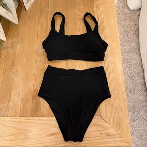Black Ribbed High-Waist Bikini Set Aerie